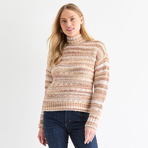 St. John's Bay Womens Mock Neck Long Sleeve Pullover Sweater, Petite Medium, Brown