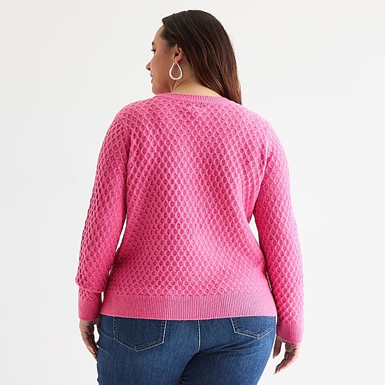 St. John's Bay Plus Womens Crew Neck Long Sleeve Pullover Sweater