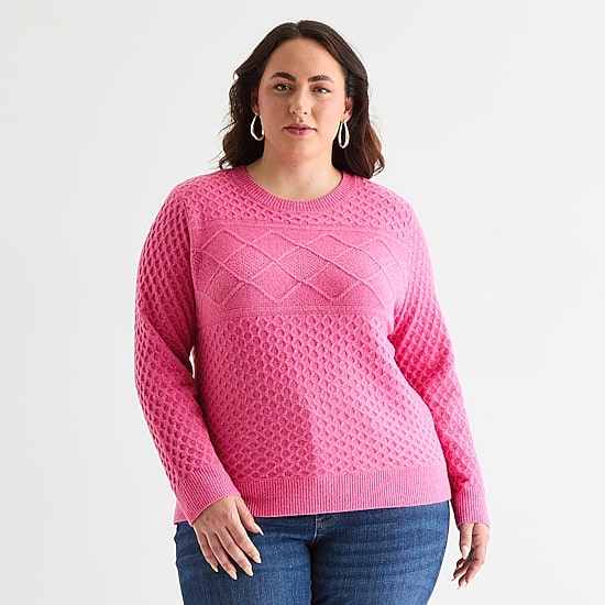St. John's Bay Plus Womens Crew Neck Long Sleeve Pullover Sweater