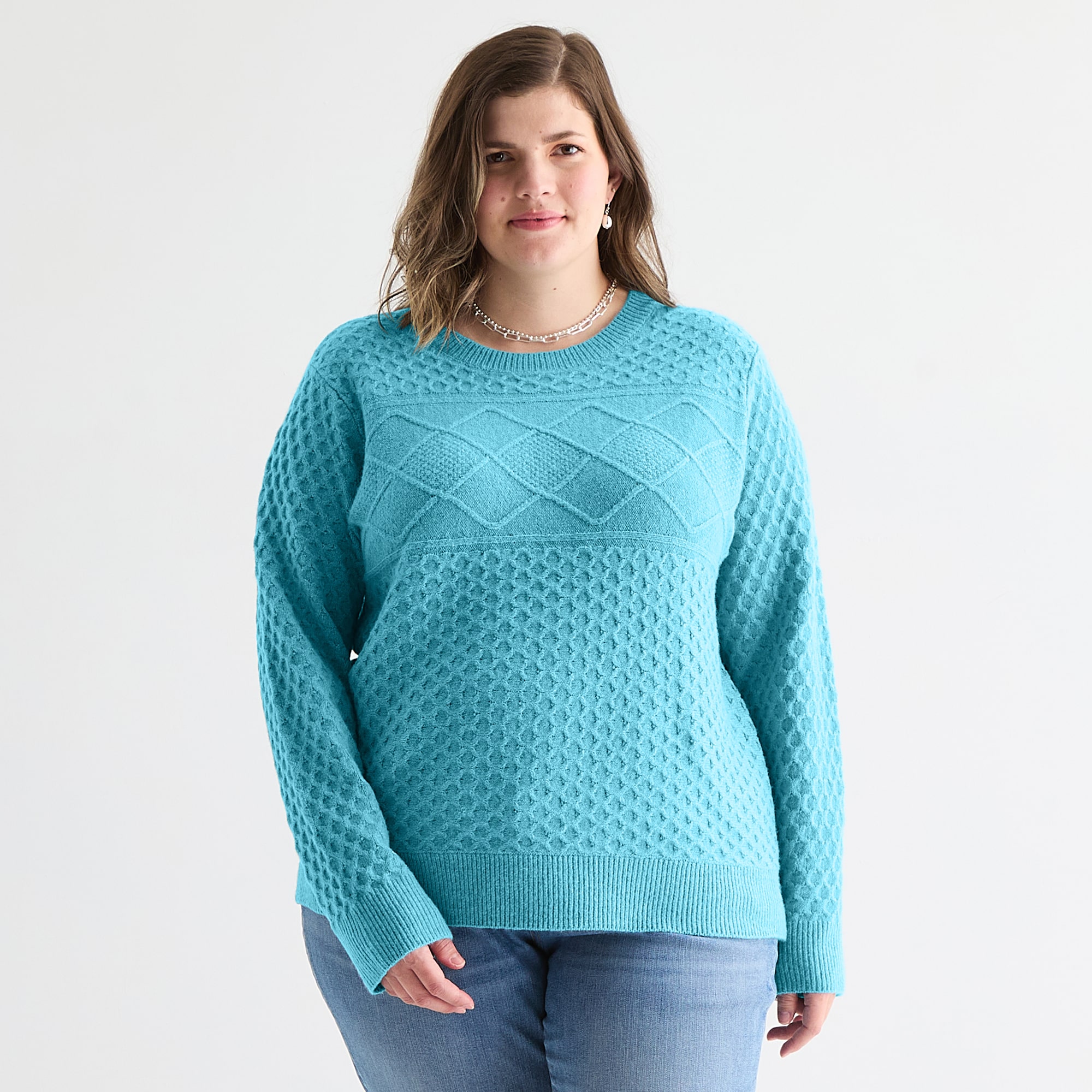 St. John's Bay Plus Womens Crew Neck Long Sleeve Pullover Sweater