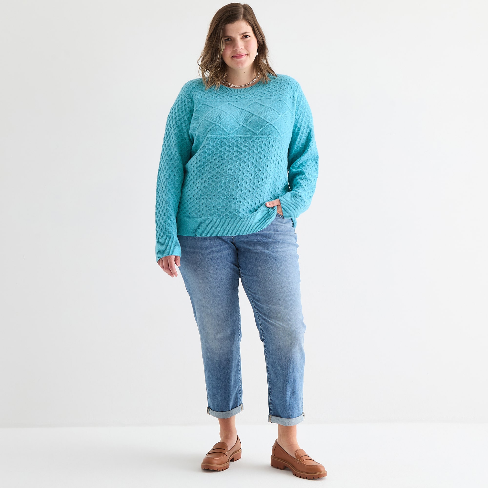 St. John's Bay Plus Womens Crew Neck Long Sleeve Pullover Sweater