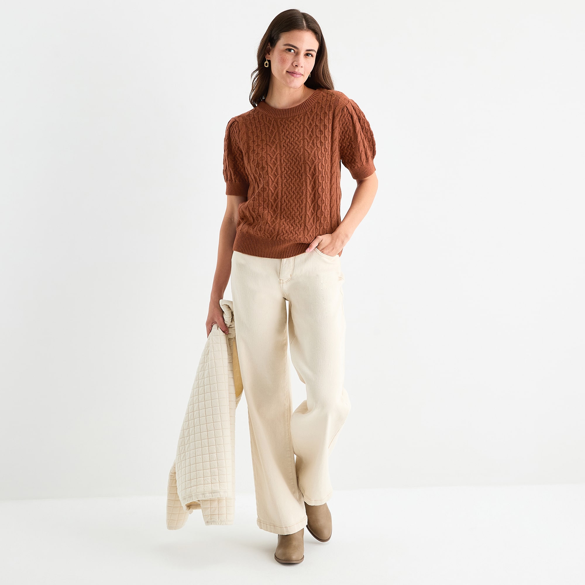 St. John's Bay Womens Crew Neck Short Sleeve Pullover Sweater