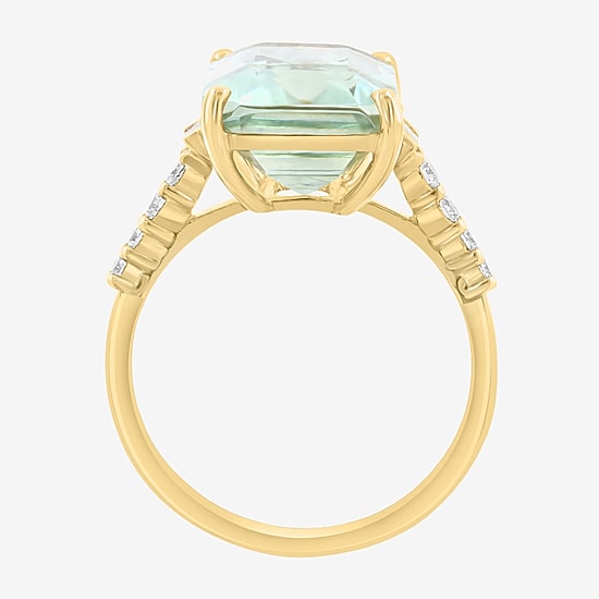 Effy Final Call Limited Quantities! Womens 1/5 CT. Genuine Green Amethyst 14K Gold Side Stone Cocktail Ring