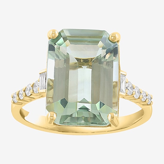 Effy Final Call Limited Quantities! Womens 1/5 CT. Genuine Green Amethyst 14K Gold Side Stone Cocktail Ring