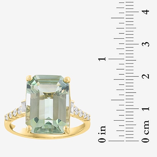 Effy Final Call Limited Quantities! Womens 1/5 CT. Genuine Green Amethyst 14K Gold Side Stone Cocktail Ring