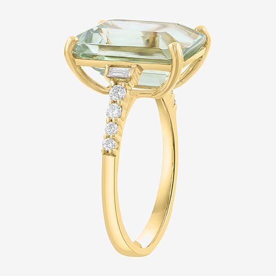 Effy Final Call Limited Quantities! Womens 1/5 CT. Genuine Green Amethyst 14K Gold Side Stone Cocktail Ring
