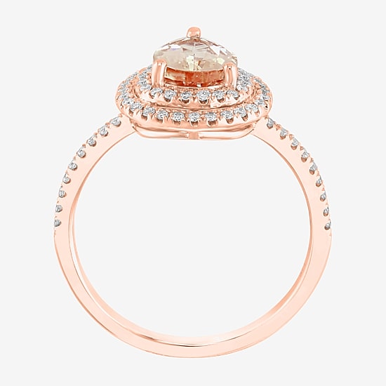 Effy Final Call Limited Quantities! Womens 1/4 CT. T.W. Genuine Pink Morganite 14K Rose Gold Pear Halo Side Stone Cocktail Ring
