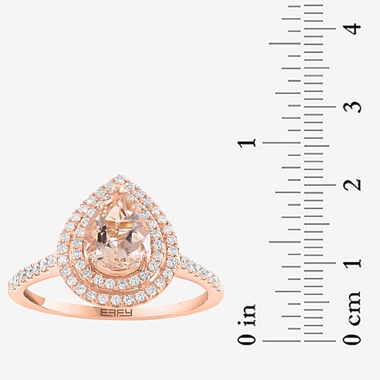 Effy Final Call Limited Quantities! Womens 1/4 CT. T.W. Genuine Pink Morganite 14K Rose Gold Pear Halo Side Stone Cocktail Ring