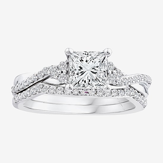 (F / Vs2) Womens 1 3/8 CT. T.W. Lab Grown White Diamond 10K Gold Side Stone Bridal Set