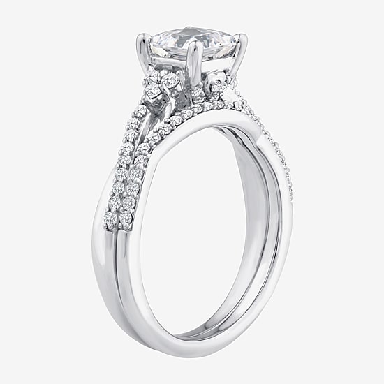 (F / Vs2) Womens 1 3/8 CT. T.W. Lab Grown White Diamond 10K Gold Side Stone Bridal Set