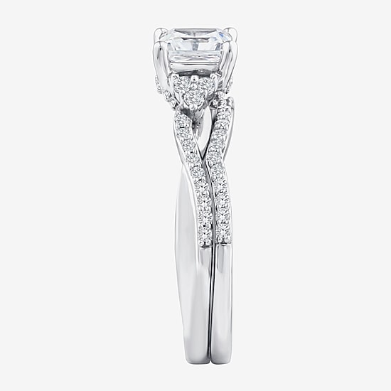 (F / Vs2) Womens 1 3/8 CT. T.W. Lab Grown White Diamond 10K Gold Side Stone Bridal Set