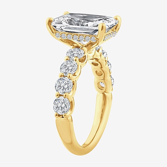 Signature By Modern Bride (F / Vs2) Womens 6 1/2 Ct. T.W. Lab Grown White Diamond 14K Gold Rectangular Side Stone Engagement Ring
