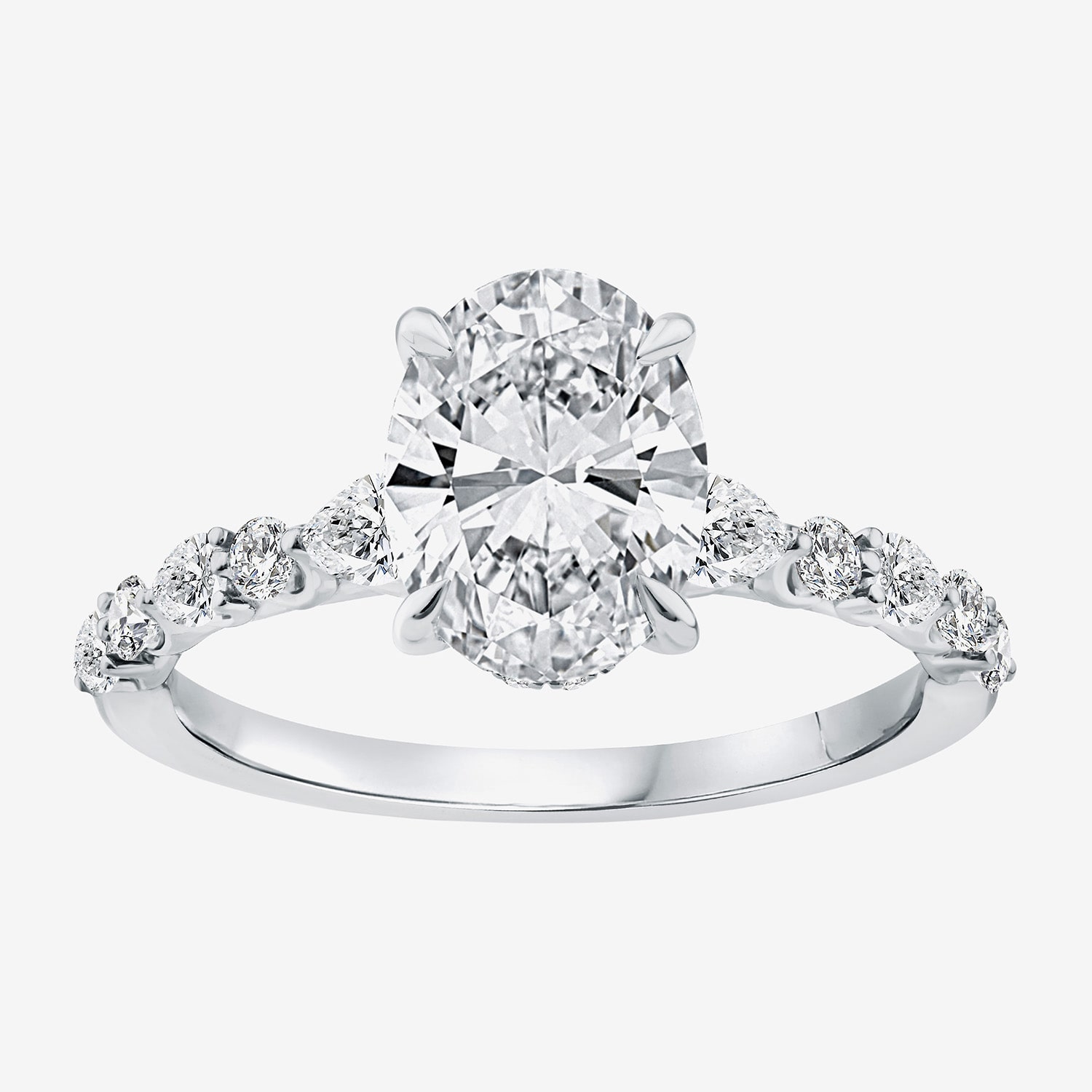 Signature By Modern Bride (F / Vs2) Womens 2 CT. T.W. Lab Grown White Diamond 10K Gold Oval Side Stone Engagement Ring
