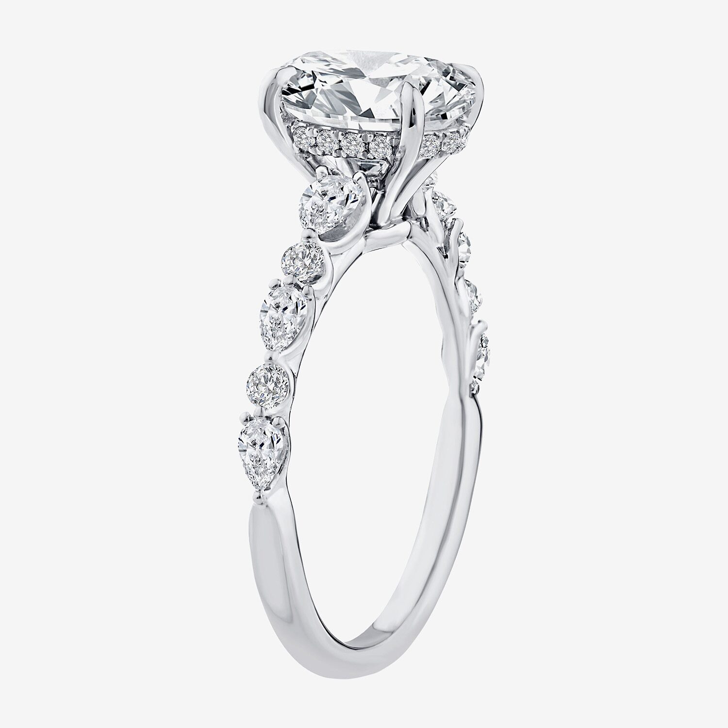 Signature By Modern Bride (F / Vs2) Womens 2 CT. T.W. Lab Grown White Diamond 10K Gold Oval Side Stone Engagement Ring
