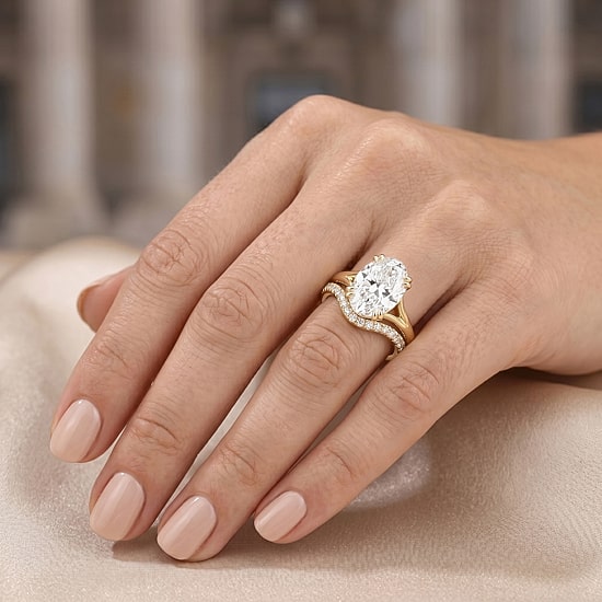 Signature By Modern Bride (F / Si2) Womens 5 1/2 CT. T.W. Lab Grown White Diamond 14K Gold Oval Bridal Set