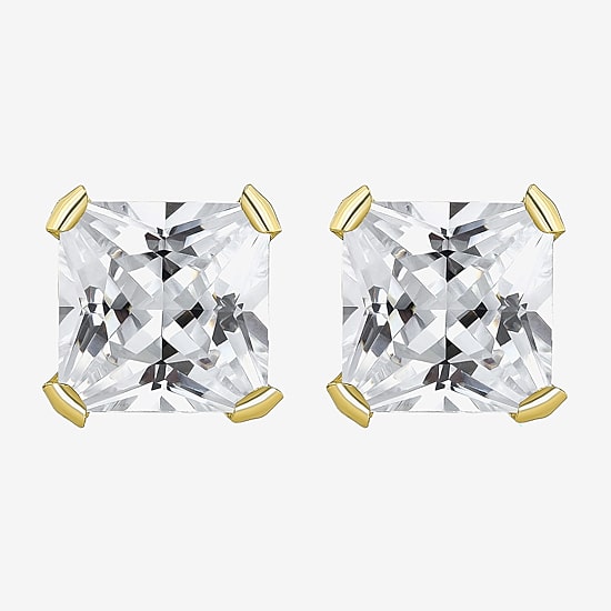 10k Gold 6mm Princess-Cut Cubic Zirconia Stud Earrings