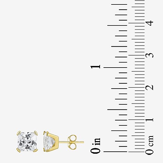 10k Gold 6mm Princess-Cut Cubic Zirconia Stud Earrings