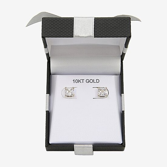 10k Gold 6mm Princess-Cut Cubic Zirconia Stud Earrings