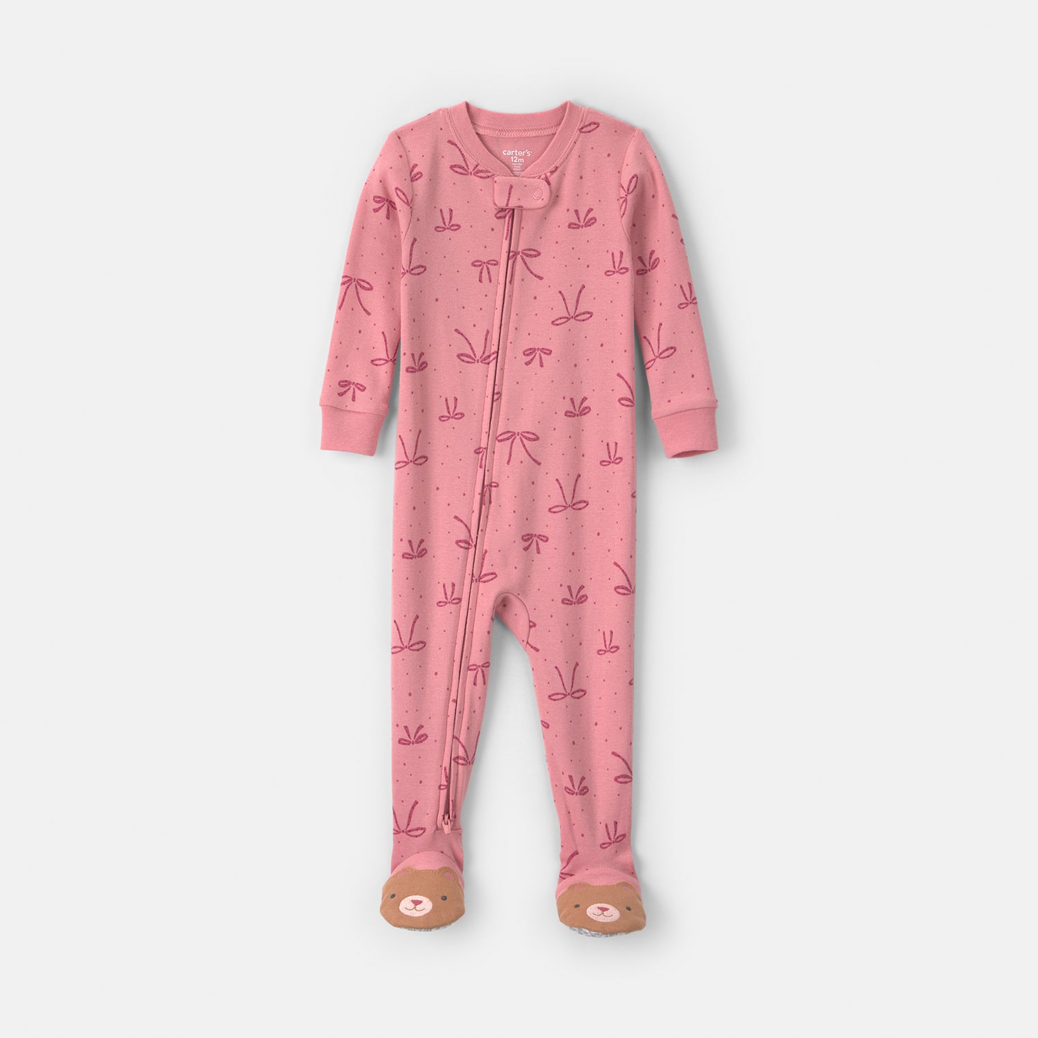 Carter's Bow Toddler Girls Footed Crew Neck Long Sleeve Pajamas