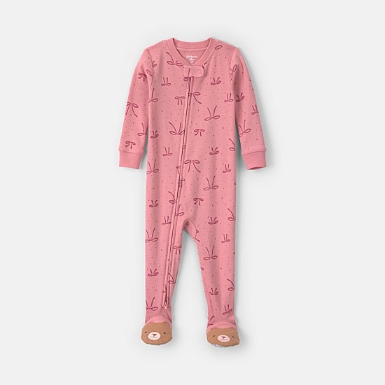 Carter's Bow Toddler Girls Footed Crew Neck Long Sleeve Footed Pajamas