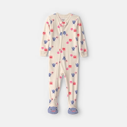 Carter's Babies' Dreamplush Monsters Toddler Girls Footed Fleece Crew Neck Long Sleeve Footed Pajamas In White