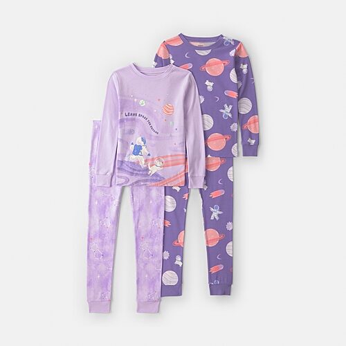 Carter's Little & Big Kid Girls Crew Neck Long Sleeve 4-pc. Pajama Set In Purple