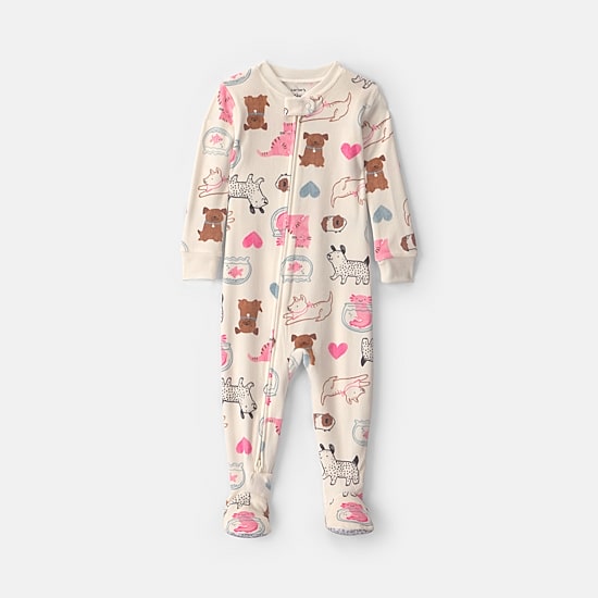 Carter's Dreamplush Family Pets Toddler Girls Footed Fleece Crew Neck Long Sleeve Footed Pajamas