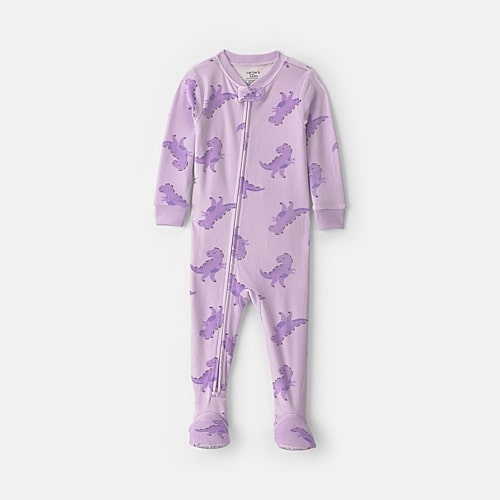 Carter's Babies' Dreamplush Dinosaur Toddler Girls Footed Crew Neck Long Sleeve Footed Pajamas In Purple