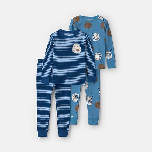 Carter's Babies' Milk And Cookies Toddler Boys Round Neck Long Sleeve 4-pc. Pajama Set In Blue