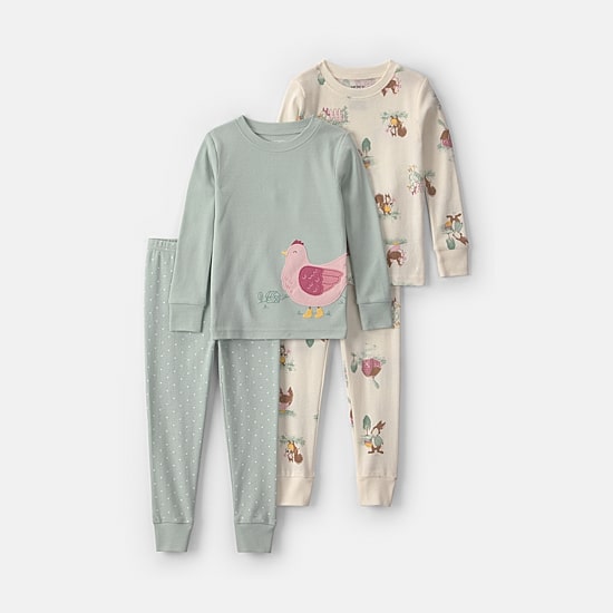 Carter's Farm Toddler Girls Crew Neck Long Sleeve 4-pc. Pajama Set
