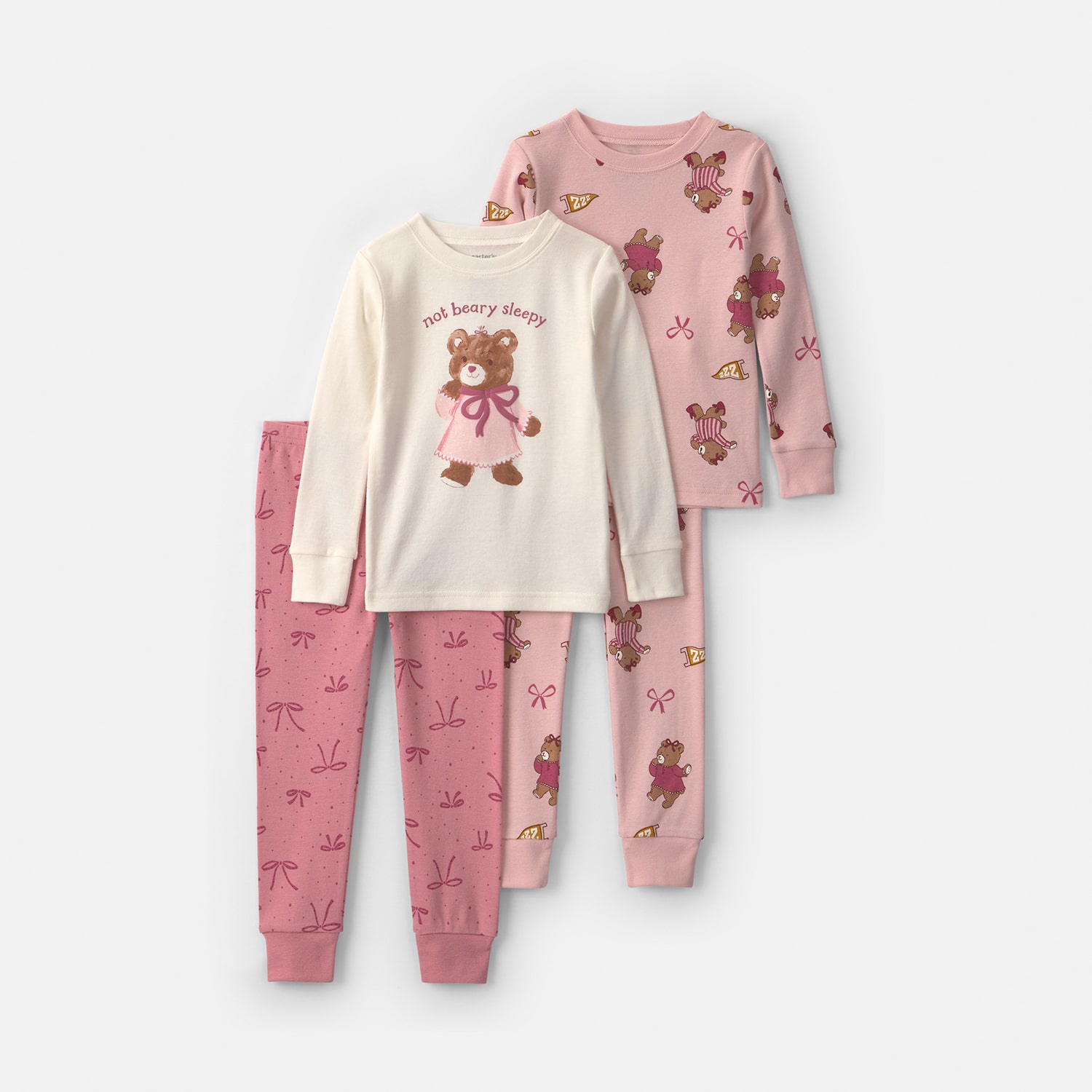 Carter's Bearly Tired Toddler Girls Crew Neck Long Sleeve 4-pc. Pajama Set