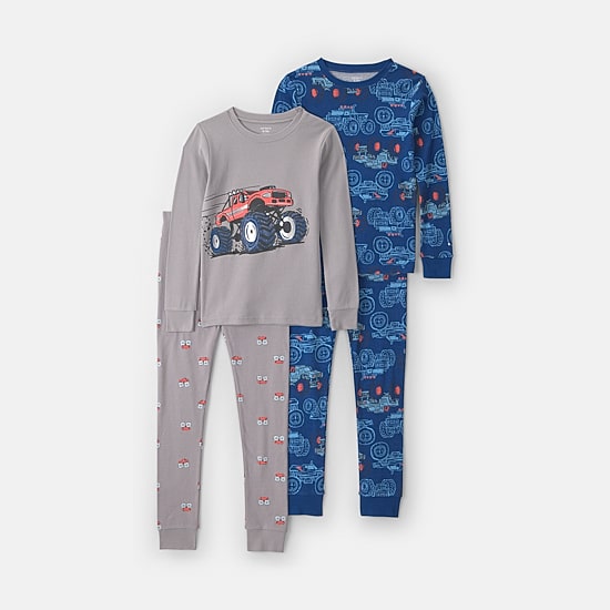 Carter's Monster Trucks Little & Big Kid Boys Crew Neck Long Sleeve 4-pc. Pajama Set