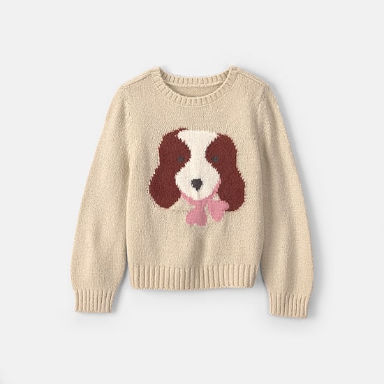Carter's Toddler Girls Puppy Crew Neck Long Sleeve Pullover Sweater