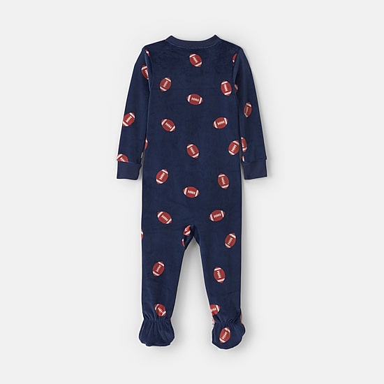 Carter's Dreamplush Football Toddler Boys Footed Crew Neck Long Sleeve Footed Pajamas