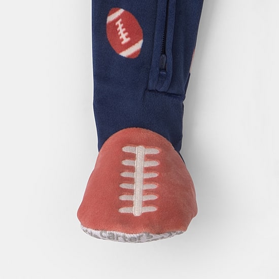 Carter's Dreamplush Football Toddler Boys Footed Crew Neck Long Sleeve Footed Pajamas