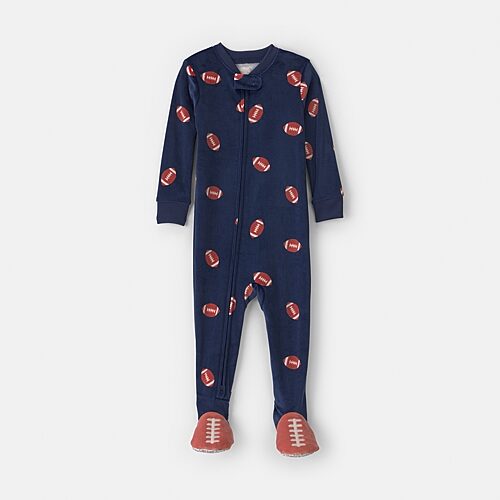 Carter's Babies' Dreamplush Football Toddler Boys Footed Crew Neck Long Sleeve Footed Pajamas In Blue