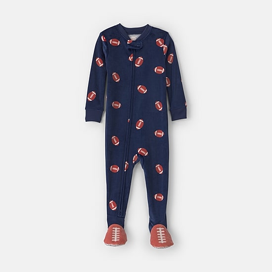 Carter's Dreamplush Football Toddler Boys Footed Crew Neck Long Sleeve Footed Pajamas