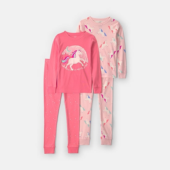 Carter's Unicorn Little & Big Kid Girls Round Neck Long Sleeve 4-pc. Pajama Set