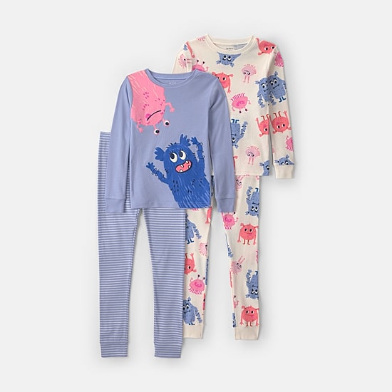 Carter's Monsters Little & Big Kid Girls Crew Neck Long Sleeve 4-pc. Pajama Set