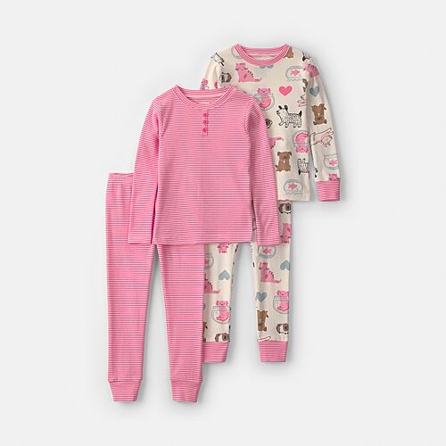 Carter's Babies' Family Pet Toddler Girls Crew Neck Long Sleeve 4-pc. Pajama Set In Transparent