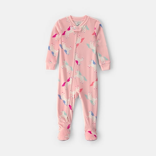 Carter's Babies' Dreamplush Unicorn Toddler Girls Crew Neck Long Sleeve Footed Pajamas In Pink