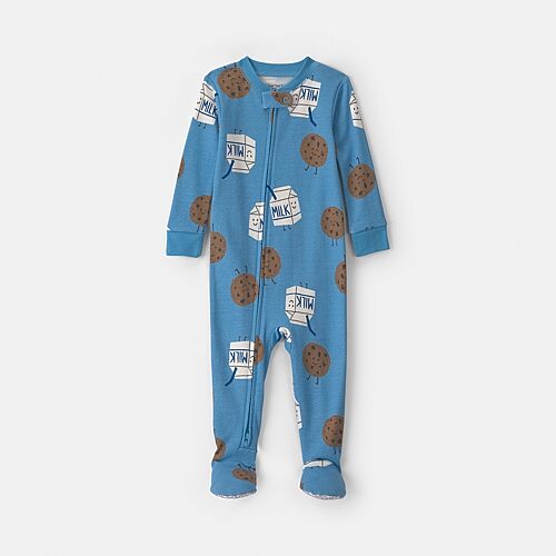 Carter's Babies' Milk And Cookies Toddler Boys Footed Crew Neck Long Sleeve Footed Pajamas In Blue