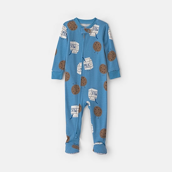 Carter's Milk And Cookies Toddler Boys Footed Crew Neck Long Sleeve Footed Pajamas