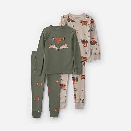 Carter's Farm And Fox Toddler Boys Crew Neck Long Sleeve 4-pc. Pajama Set