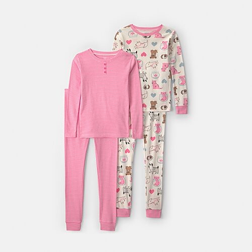 Carter's Family Pets Little & Big Kid Girls Crew Neck Long Sleeve 4-pc. Pajama Set In Blue