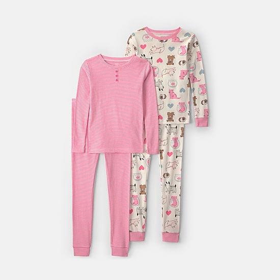 Carter's Family Pets Little & Big Kid Girls Crew Neck Long Sleeve 4-pc. Pajama Set