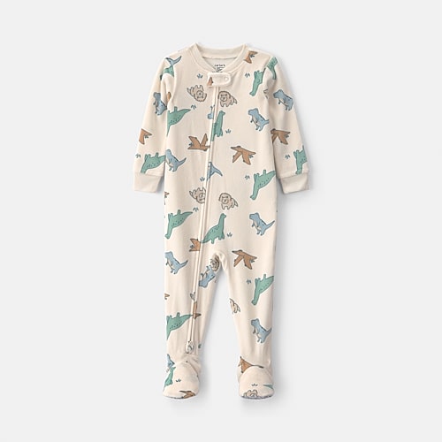 Carter's Babies' Dreamplush Dinosaur Toddler Boys Footed Crew Neck Long Sleeve Footed Pajamas In White