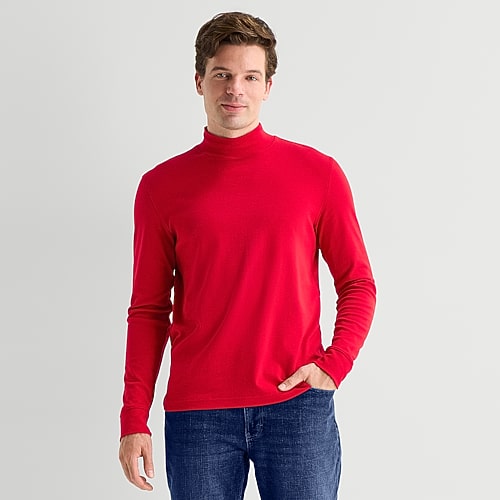 St. John's Bay Interlock Mens Long Sleeve Mock Neck Top In Red