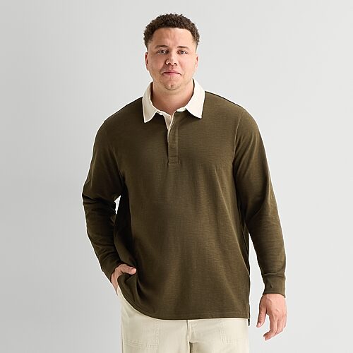 Mutual Weave Big And Tall Mens Regular Fit Long Sleeve Polo Shirt In Green