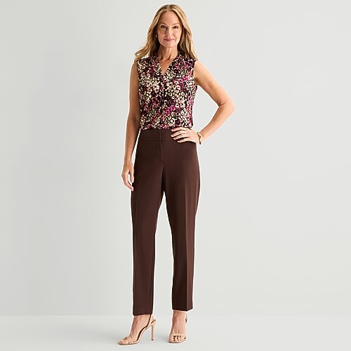 Black Label By Evan Picone Crepe Womens Classic Fit Straight Suit Pant In Brown